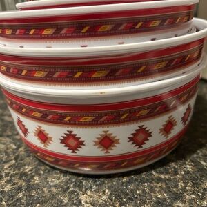 Red and White Melamine Ware Southwestern pattern Navajo Print